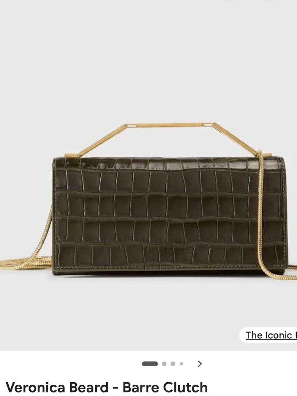 ISO!!! Veronica Beard Olive Croc-Embossed Barre Clutch with Gold Handle